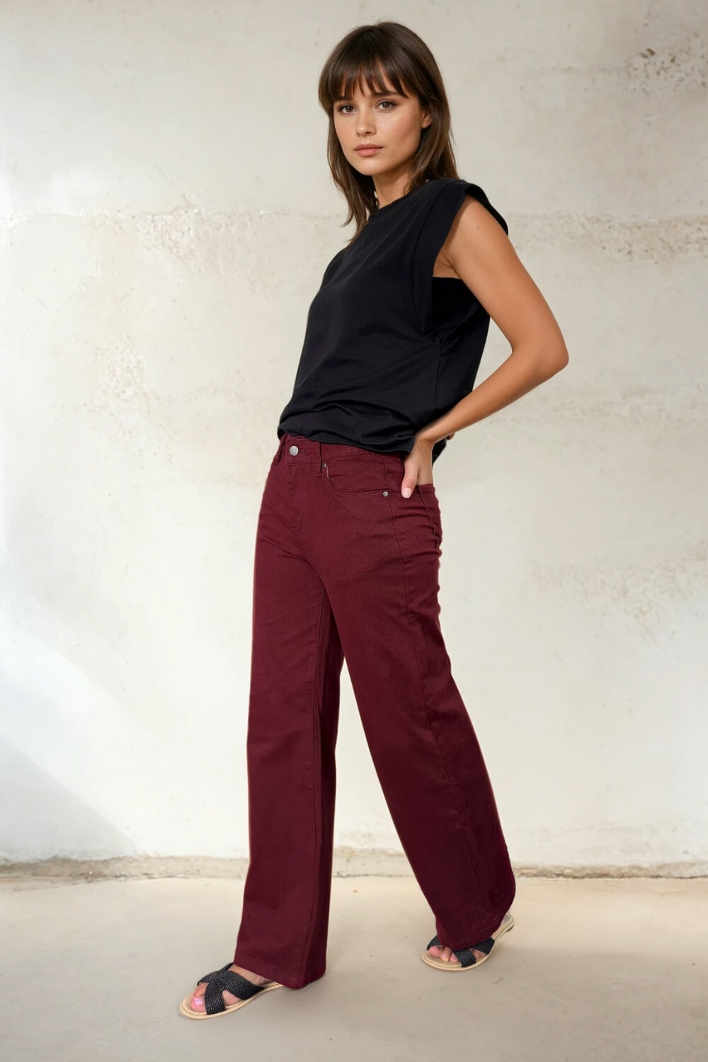 Pantalón Jeans Recto Borgoña