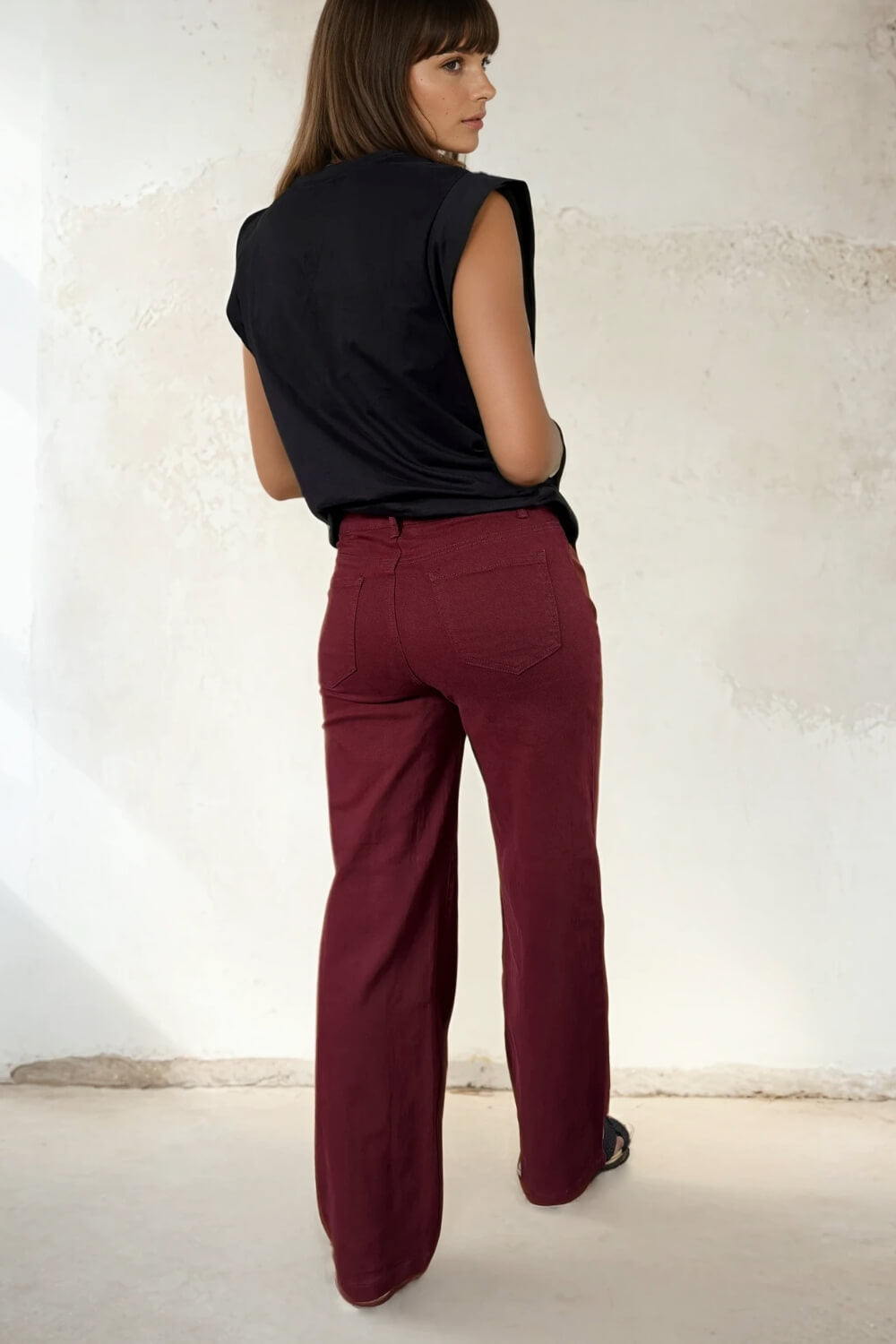 Pantalón Jeans Recto Borgoña
