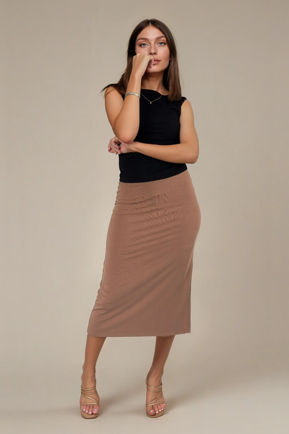 Falda Midi Modal Mocca