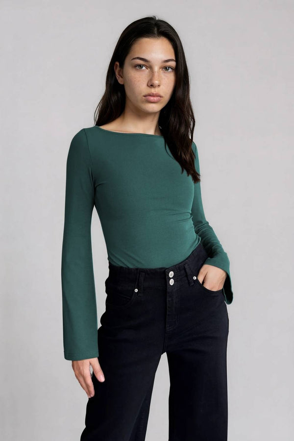 Polera Escote Bote Manga Larga Esmeralda