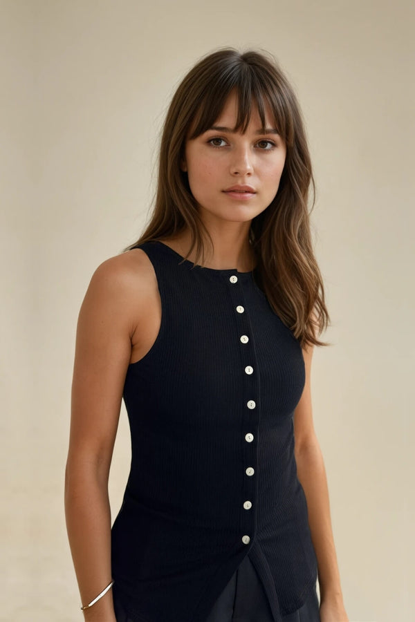 Top Abotonado Rib Negro