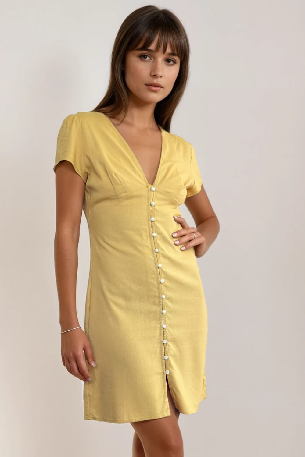 Vestido Abotonado Corto Amarillo