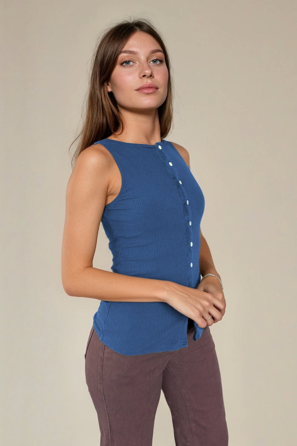 Top Abotonado Rib Azul