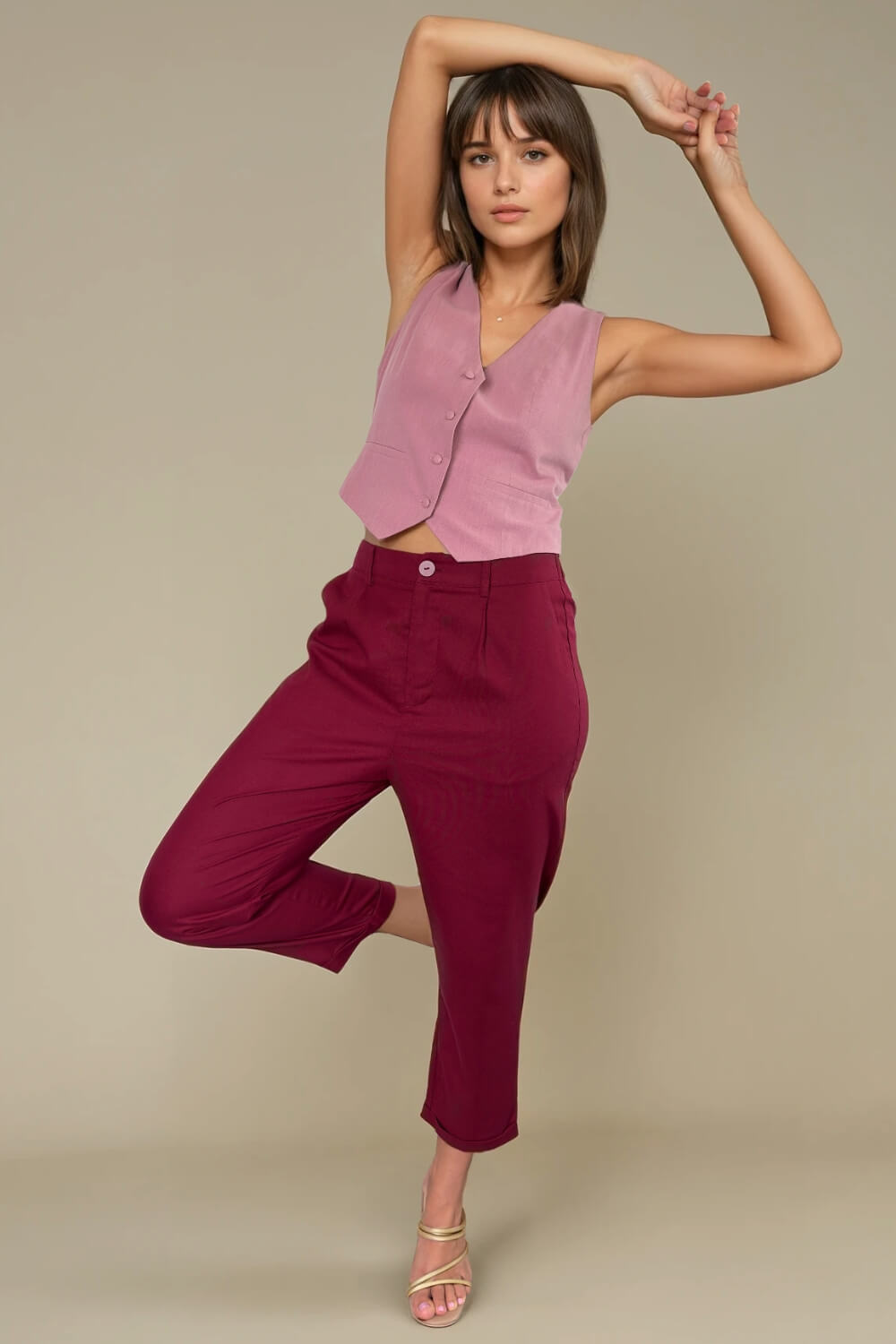 Pantalón Piano Lino Borgoña