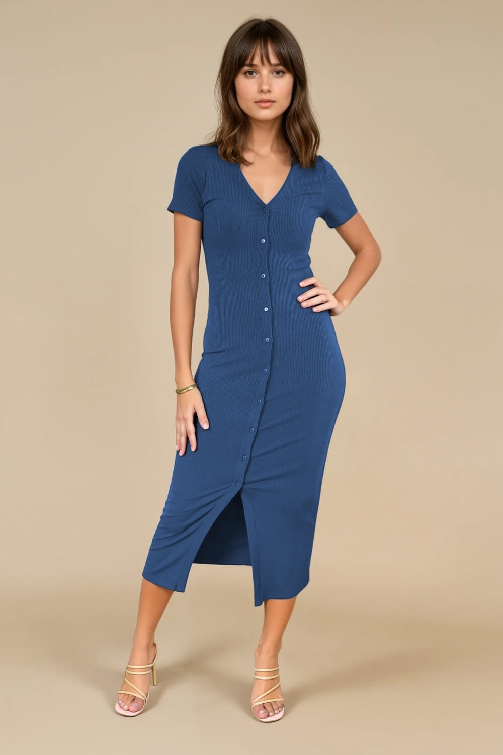 Vestido Abotonado Rib Azul