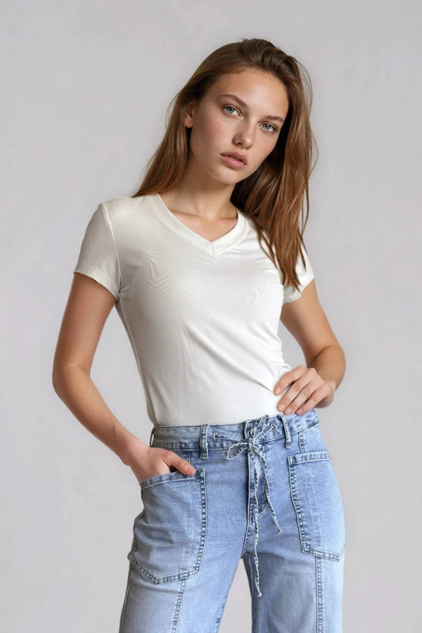 Polera Escote V Modal Crudo
