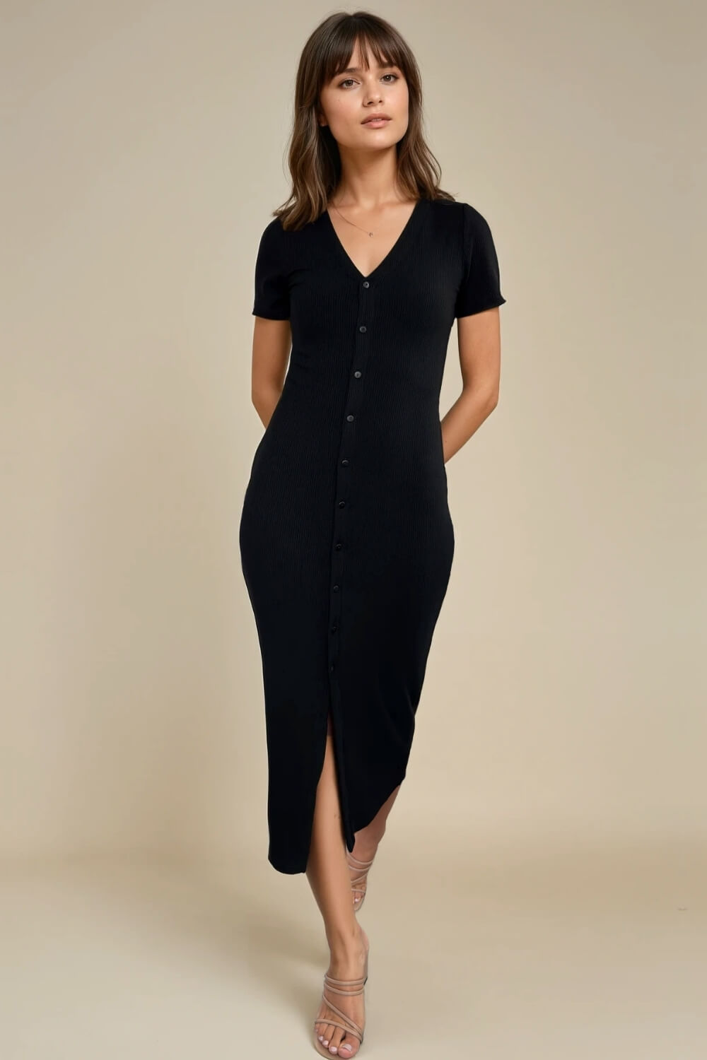 Vestido Abotonado Rib Negro