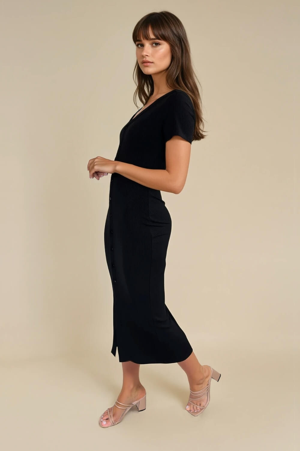 Vestido Abotonado Rib Negro
