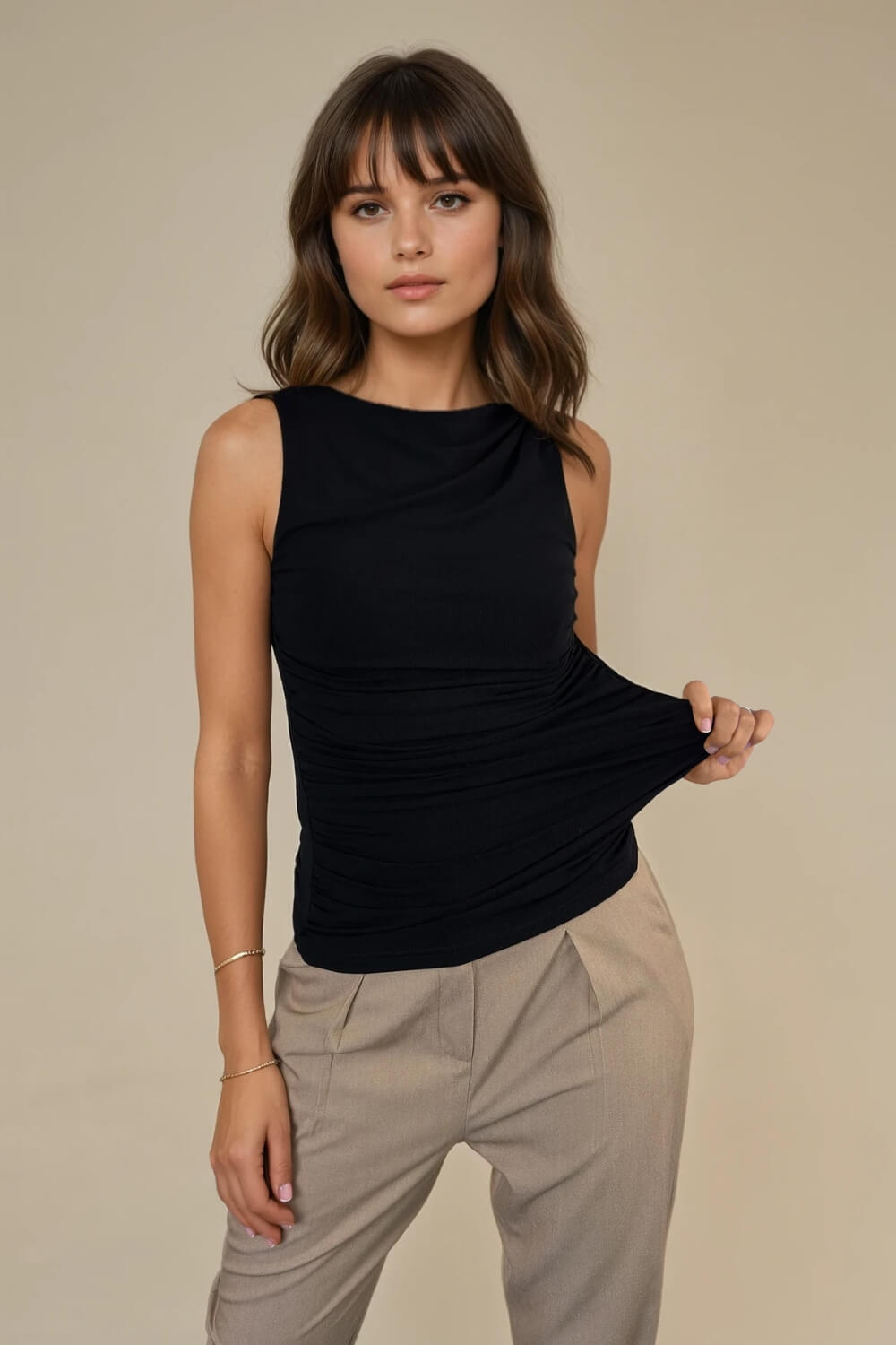 Top Drapeado Modal Negro