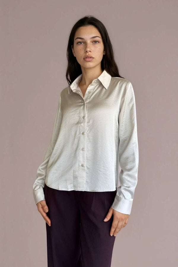 Camisa Clásica Satén Crudo