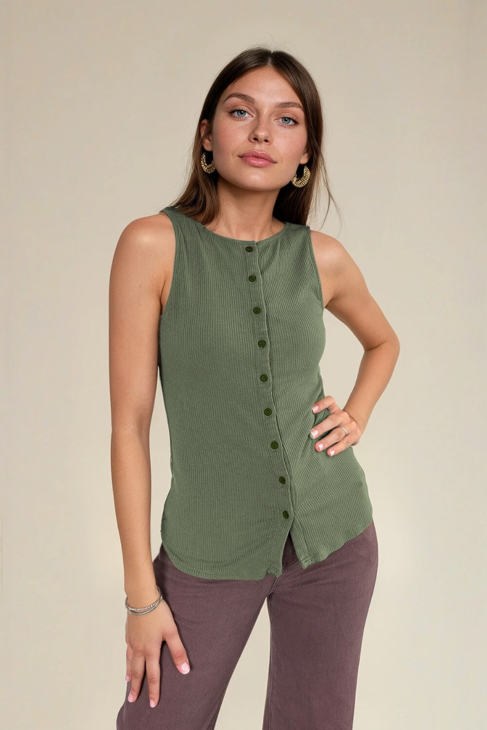 Top Abotonado Rib Verde