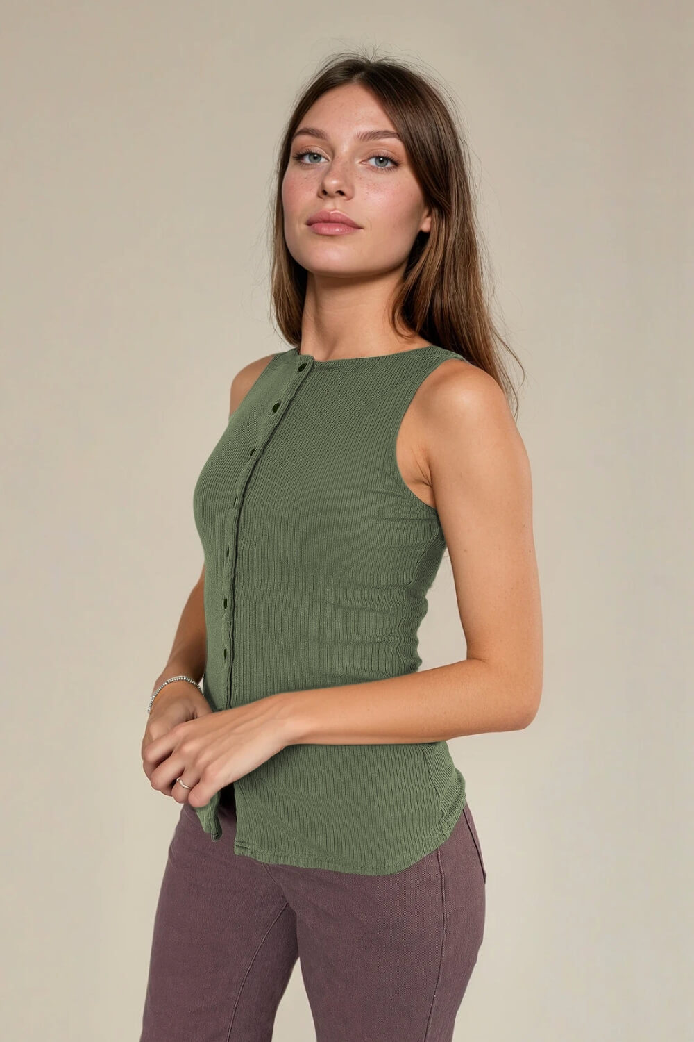 Top Abotonado Rib Verde