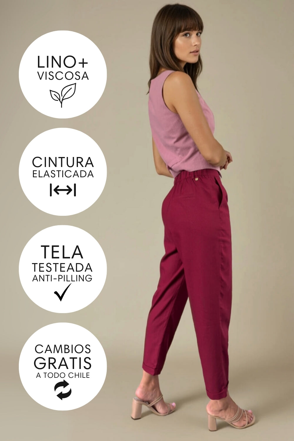 Pantalón Piano Lino Borgoña