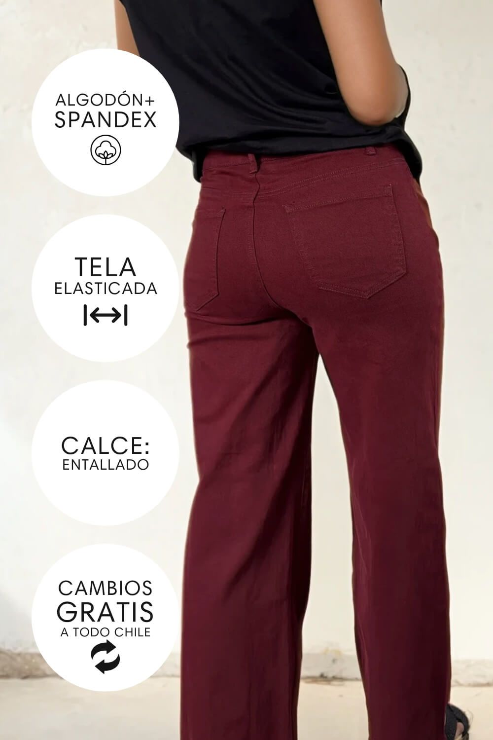 Pantalón Jeans Recto Borgoña